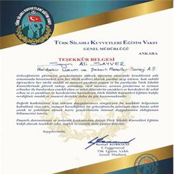 2016 Türk Silahlı Kuvvetleri Eğitim Vakfı Teşekkür Mektubu